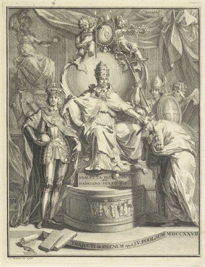 No trono, Adriano VI Título da página: Burmann, Kasper. Adriano VI ou o anacleta histórico de Adriano o sexto papa romano, 1727 de Jan Wandelaar
