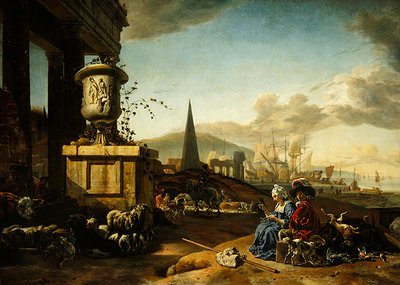 Porto Marítimo Italiano (óleo sobre painel) de Jan Baptist Weenix