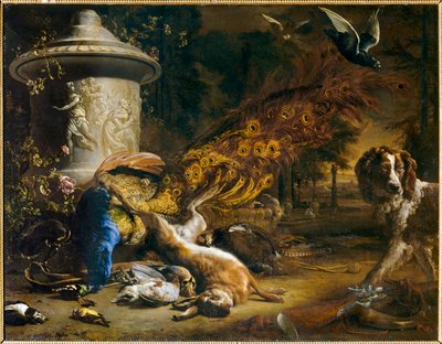 Natureza morta com pavão e cão ou Os produtos da caça. 1696 ... de Jan Weenix