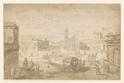 O mês de fevereiro: cena da terça-feira gorda em uma praça italiana de Jan Wildens