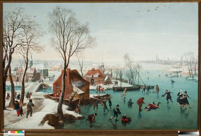 Dezembro, patinadores num lago gele (Dezembro, patinadores num lago gelado) Pintura de Jan Wildens (1586-1653) de Jan Wildens