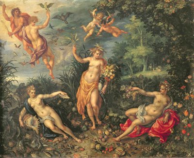 Abundância e os quatro elementos, c.1606 (óleo sobre cobre) de Jan and Clerk, H. Brueghel