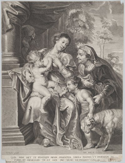 A Sagrada Família com Isabel e o Menino São João Batista, a Virgem amamentando o Menino Jesus, c.1635-42 de Jan Witdoek
