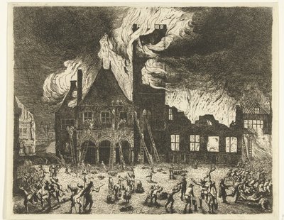 O Incêndio na Antiga Prefeitura de Amsterdã, 1652 Representação dos antigos Stadthuys queimados em Amsterdã em 7 de julho de 1652 de Jan de Baen