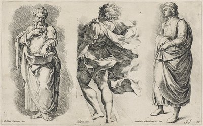 Três figuras sem título depois de Três Artistas Italianos (gravura em papel com brasão de marca de água) de Jan de Bisschop