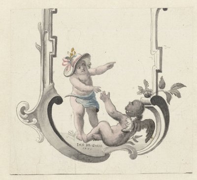 Ornamento com dois putti tocando de Jan de Goeje