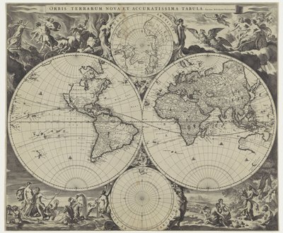 Wereldkaart Um novo e preciso mapa do mundo (título no objeto) de Jan de Visscher