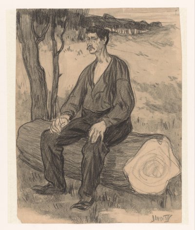 Homem sentado no tronco de árvore de Jan de Waardt (signed by artist)