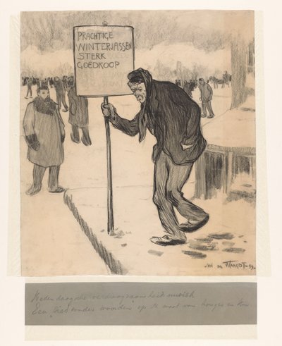 Vendedor ambulante com placa Bonitos casacos de inverno fortes e baratos de Jan de Waardt (signed by artist)