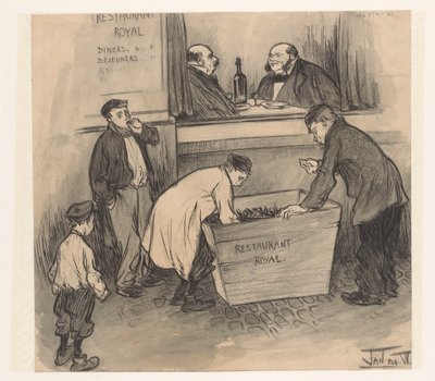 Antes do Restaurante Royal - Haia, Fevereiro de 1896 (título sobre o objecto) de Jan de Waardt (signed by artist)