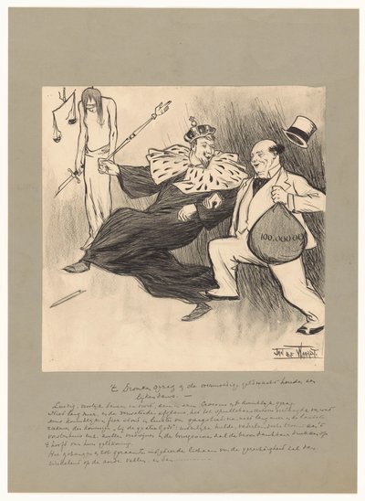 A autoridade bêbada e o poder do dinheiro excessivamente confiante executam uma dança do cadáver (título no objeto) de Jan de Waardt (signed by artist)