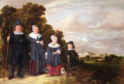 Retrato de grupo de uma família (óleo no painel) de Jan or Johannes Hals