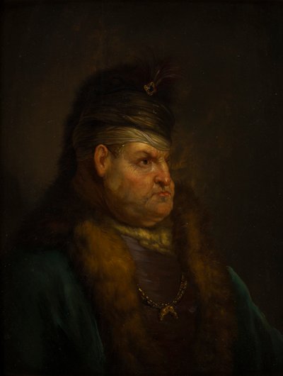 Retrato de um homem em um turbante (óleo no painel) de Jan the Elder (circle of) Lievens