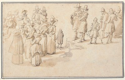 Uma empresa elegante bebendo água de nascente de Jan the Elder Brueghel