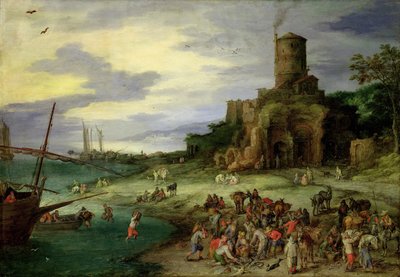 Pescadores na costa de Jan the Elder Brueghel