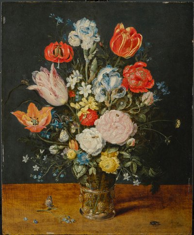 Flores em um copo de vidro, depois de 1608 de Jan the Elder Brueghel