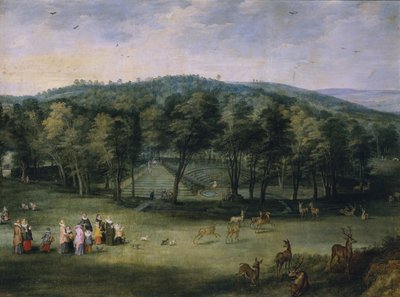 Infanta Isabella Clara Eugenia da Espanha no Parc de Mariemont, primeiro terço do século XVII. de Jan the Elder Brueghel