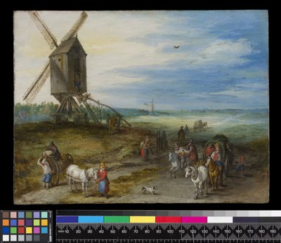 Paisagem com moinho e carroças, c.1611 (óleo em cobre) de Jan the Elder Brueghel