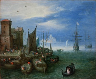 Cena do Porto em Veneza (óleo em cobre) de Jan the Elder Brueghel