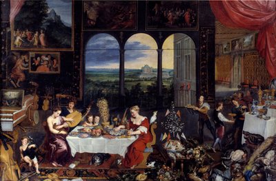 Gosto, audição e toque, 1618 de Jan the Elder Brueghel