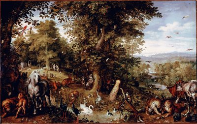 O Paraíso Eterno Todos os animais da criação representados em pares. Pintura de Jan Bruegel (ou Breugel ou Brueghel ou Breughel) o primeiro conhecido como Bruegel de Velours (1568-1625) Roma Galleria Doria Pamphilj de Jan the Elder Brueghel