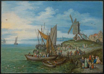 O moinho no cais, 1613 de Jan the Elder Brueghel