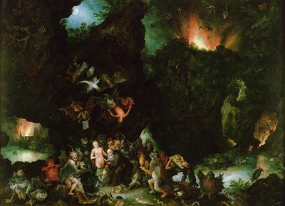 A Tentação de Santo Antônio - Inferno, 1594 (óleo sobre cobre) de Jan the Elder Brueghel