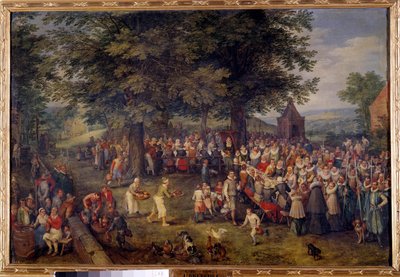 Banquete de casamento Jantar de casamento em uma vila. Pintura de Jan Bruegel (ou Breugel ou Brueghel ou Breughel) o primeiro conhecido como Bruegel de Velours (1568-1625) Século XVII Madrid, Musee du Prado de Jan the Elder Brueghel
