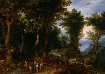 Paisagem arborizada com Abraão e Isaac, 1599 de Jan the Elder Brueghel