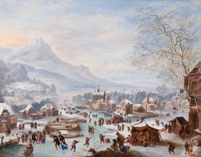 Cena de inverno com patinadores (óleo em cobre) de Jan the Elder Griffier