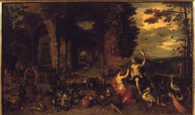 Alegoria do Ar e do Fogo, c.1650-60 (óleo sobre painel) de Jan the Younger Brueghel