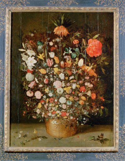 Natureza-morta:Um ramo de flores num vaso de madeira (pintura sobre tela) de Jan the Younger Brueghel