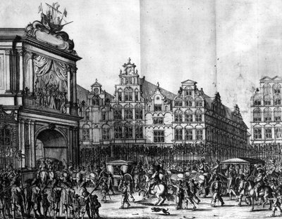 A procissão de Marie de &39;Medici através de Amsterdã, de Medicea Hospes de Caspar Barlaeus, gravada por Salomon Savery, 1638 de Jan the Younger Martsen