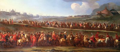 Uma Caravana Turca fora de Constantinopla (óleo sobre tela) de Jan van (attr. to) Huchtenburgh
