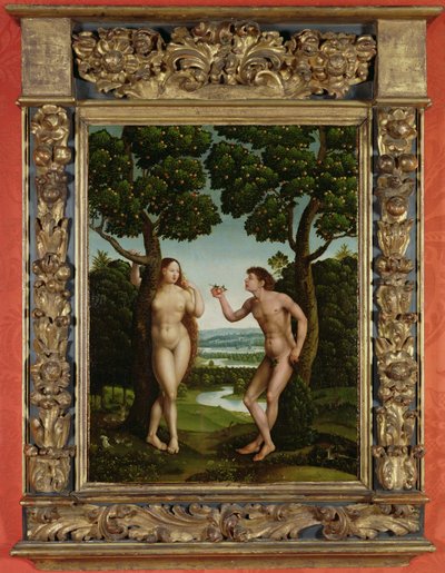 Adão e Eva (óleo no painel) de Jan van (attr. to) Scorel