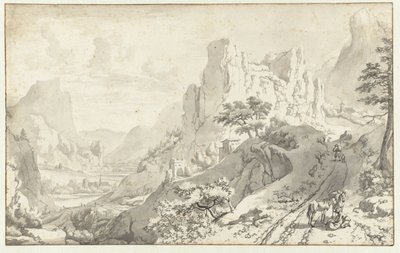 Paisagem de montanha com cavaleiro descendente de Jan van Aken