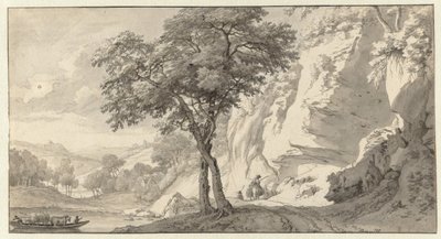 Paisagem de montanha com uma balsa de Jan van Aken