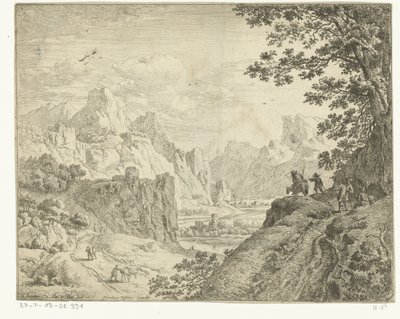 Paisagem fluvial com viajantes
Paisagens do Reno (título da série) de Jan van Aken