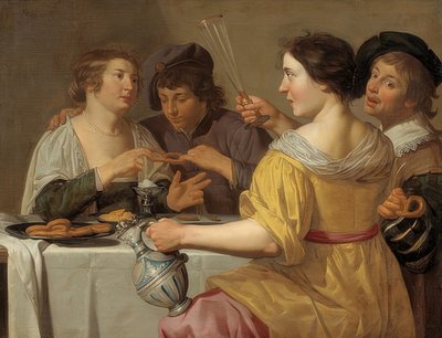Os comedores de pretzel. 1630-40 de Jan van Bijlert