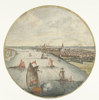 Vista de Nijmegen com o rio Waal e o castelo Valkhof de Jan van Call (I) (attributed to)