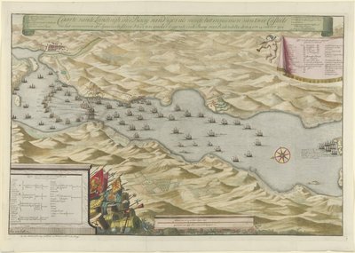 Batalha da Baía de Vigo e Captura da Frota de Prata Espanhola, 1702 Caarte vande Landingh na Baía de Vigos no âmbito da captura de dois Casteels e da captura da Frota de Prata Espanhola ancorada no Baay para a Redondella Den de Jan van Call (I)