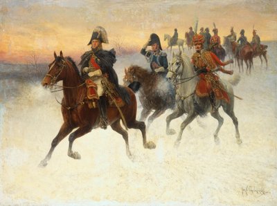 Marechal Ney e Napoleão e as suas tropas durante a campanha russa (óleo sobre tela) de Jan van Chelminski