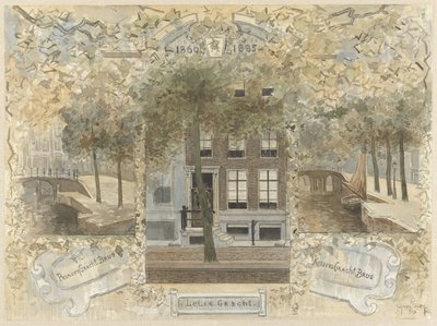 Casa em Leliegracht, ladeada pelas pontes sobre Prinsengracht e Keizersgracht de Jan van Essen