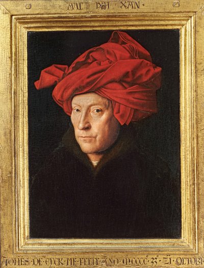Um homem com um turbante vermelho ... (pintura sobre madeira) de Jan van Eyck