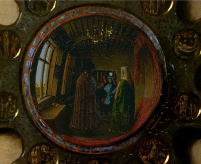 Pormenor do retrato de Giovanni Arnolfini e da sua mulher de Jan van Eyck