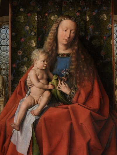 Detalhe da Virgem e da Criança com Santos Donatianos e Jorge e Cónego Joris van der Paele, c.1436 (óleo sobre madeira) de Jan van Eyck