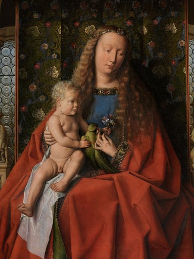 Pormenores da Virgem e da Criança com o Cónego Joris van der Paele de Jan van Eyck