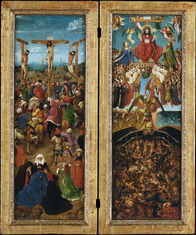 A crucificação; O Último Julgamento, c.1440-41 (óleo sobre tela transferido da madeira) de Jan van Eyck