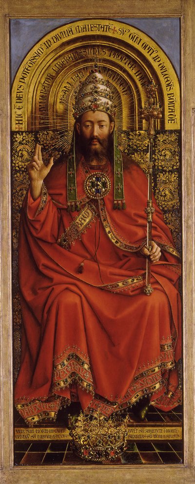 O Retábulo de Gante. Adoração do Cordeiro Místico: Deus Todo-Poderoso, 1432. de Jan van Eyck