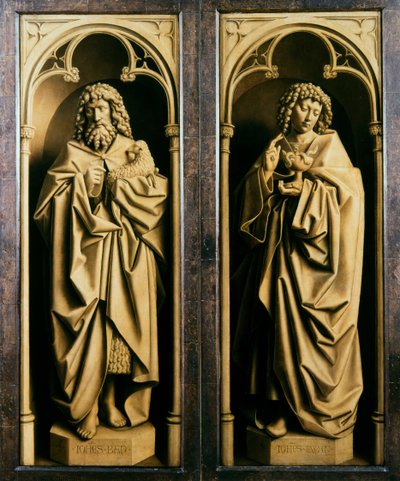 O Retábulo de Gante. Adoração do Cordeiro Místico: João Batista e João Evangelista, 1432. de Jan van Eyck